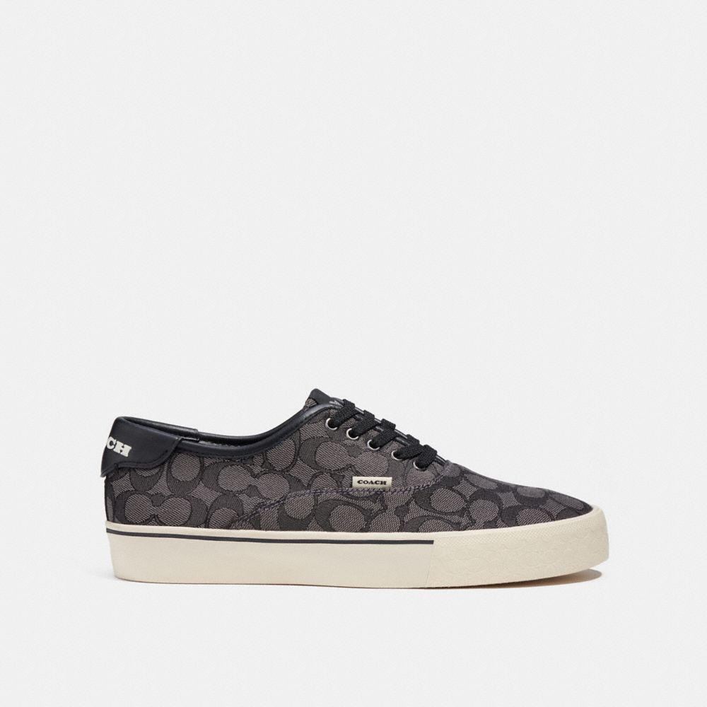 COACH®,SKATE LACE UP SNEAKER IN SIGNATURE JACQUARD,Leather,Black,Angle View