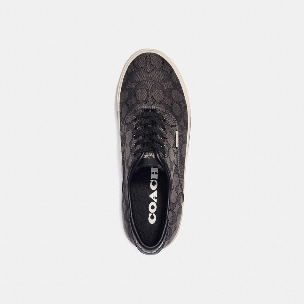 COACH®,SKATE LACE UP SNEAKER IN SIGNATURE JACQUARD,Leather,Black,Inside View,Top View