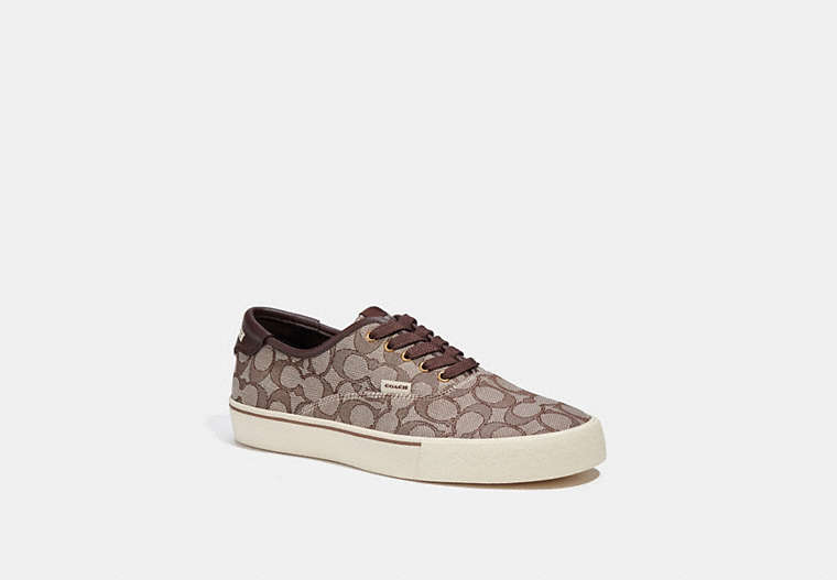 COACH®,SKATE LACE UP SNEAKER IN SIGNATURE JACQUARD,Leather,Maple,Front View