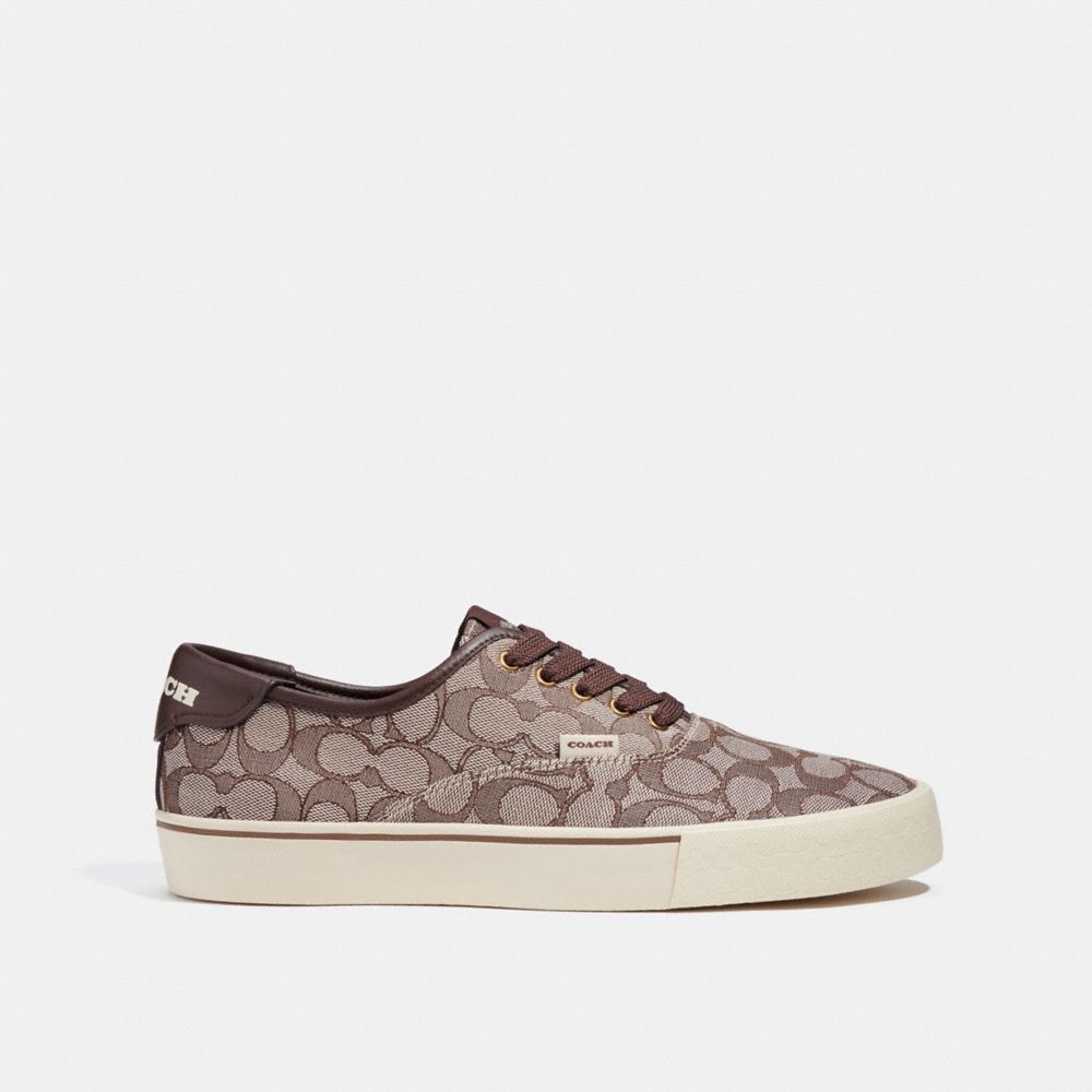 COACH®,SKATE LACE UP SNEAKER IN SIGNATURE JACQUARD,Leather,Maple,Angle View