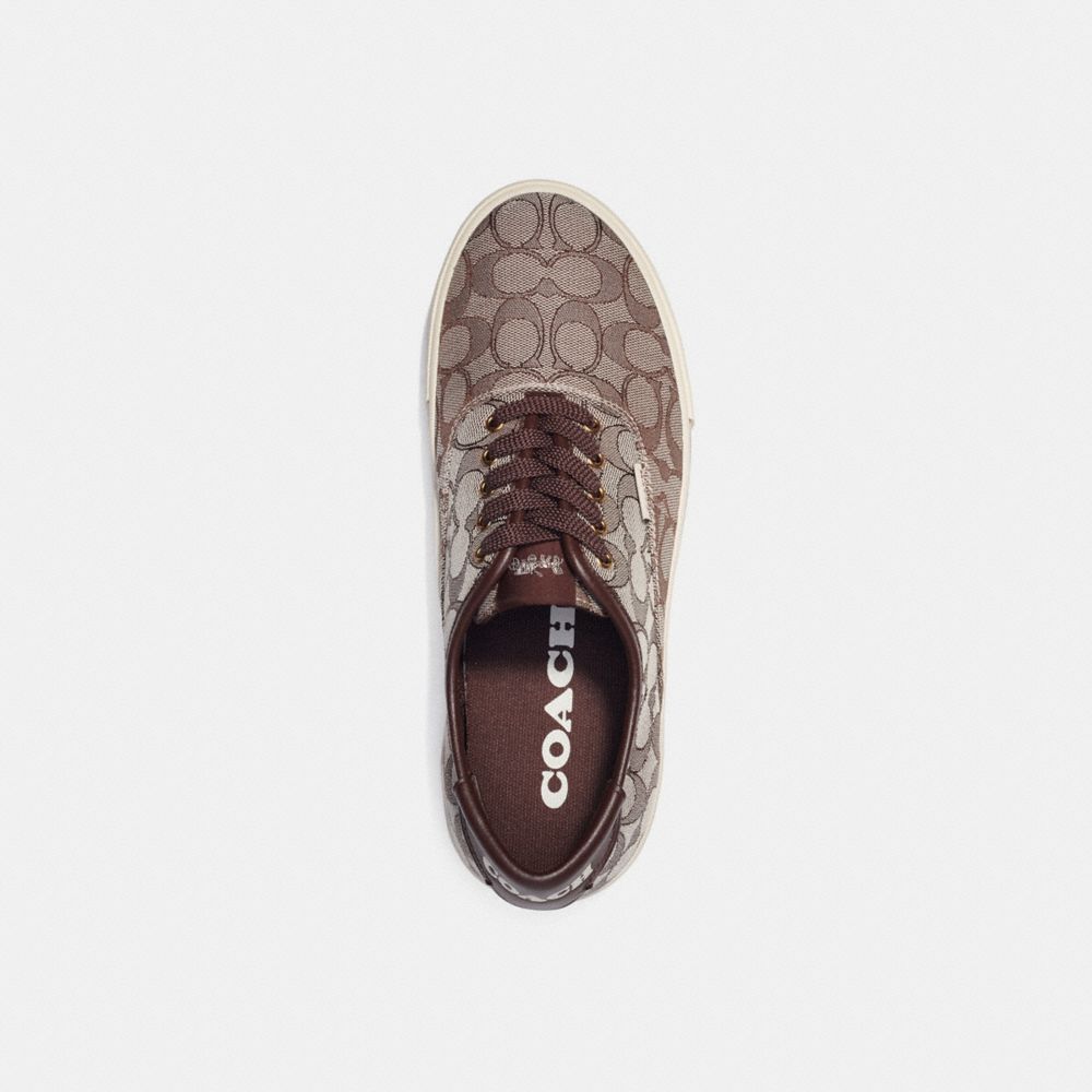 COACH®,SKATE LACE UP SNEAKER IN SIGNATURE JACQUARD,Leather,Maple,Inside View,Top View