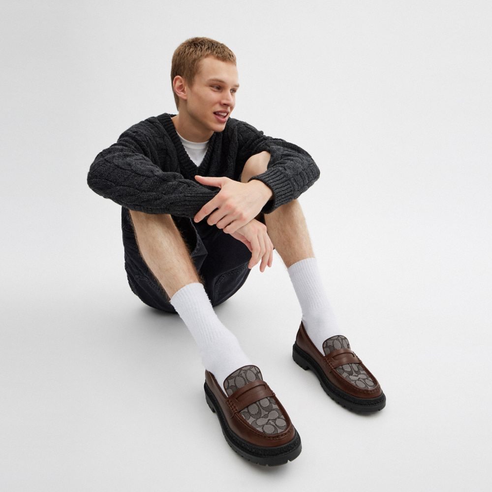 COACH®,Loafer With Signature Jacquard And Signature Coin,,Detail View
