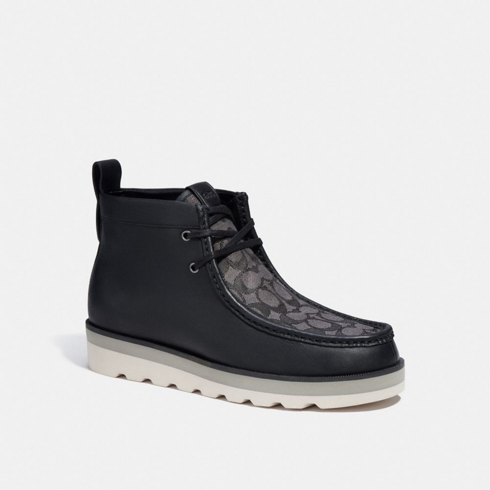 COACH®,CHUKKA BOOT IN SIGNATURE JACQUARD,Leather,Black,Front View image number 0