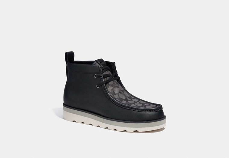 COACH®,CHUKKA BOOT IN SIGNATURE JACQUARD,Leather,Black,Front View