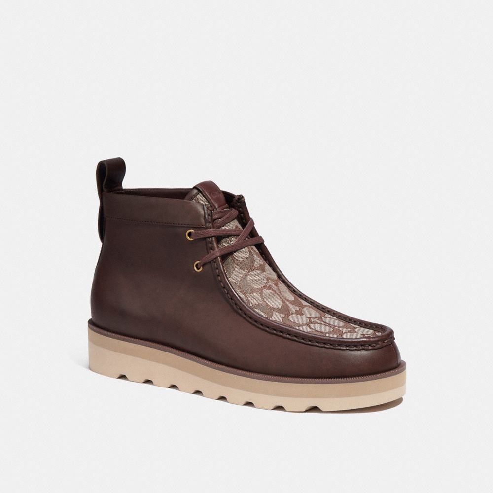 COACH®,CHUKKA BOOT IN SIGNATURE JACQUARD,Leather,Maple,Front View