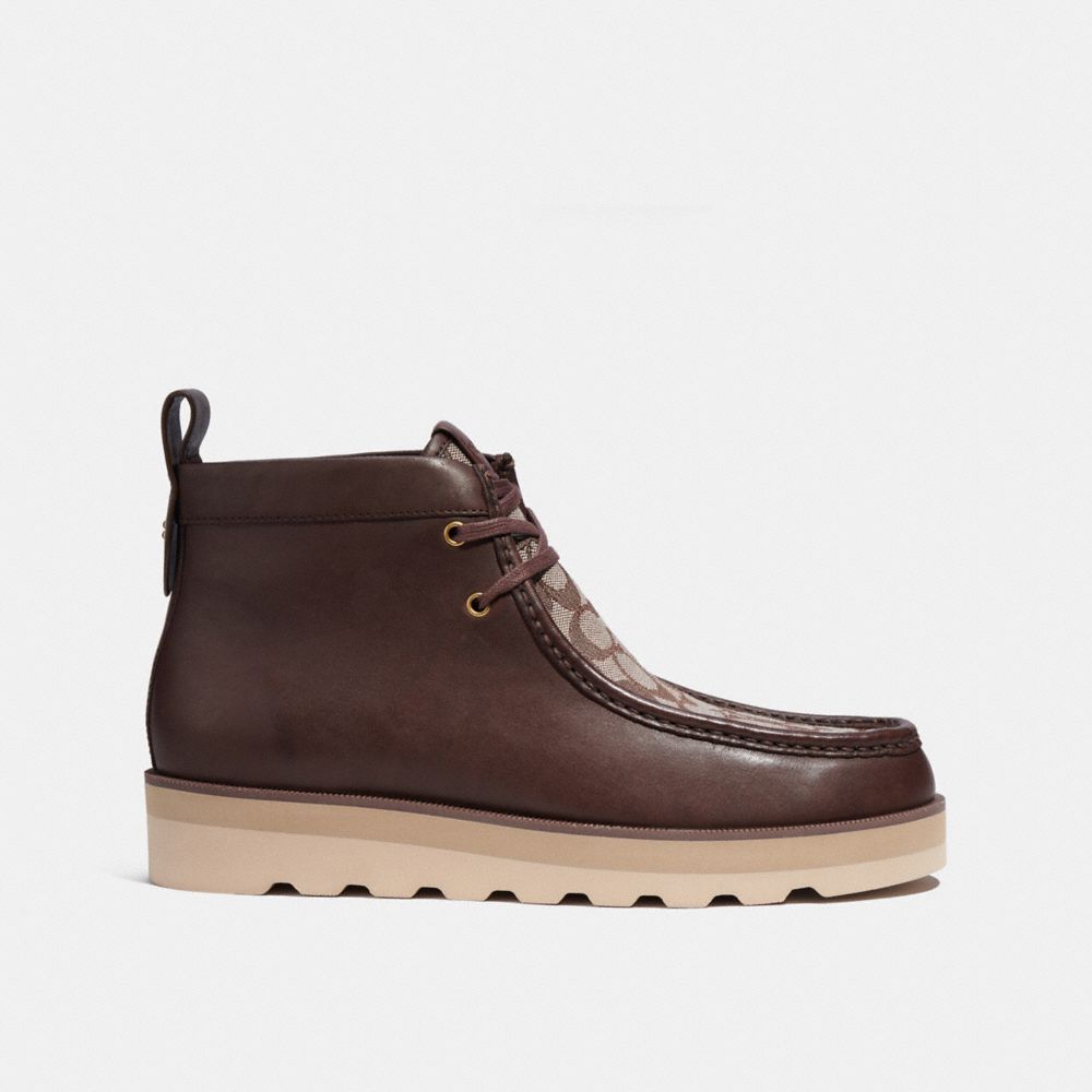 COACH®,CHUKKA BOOT IN SIGNATURE JACQUARD,Leather,Maple,Angle View