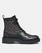 COACH®,CITYSOLE LACE UP BOOT IN SIGNATURE JACQUARD,Leather,Black,Angle View