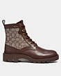 COACH®,CITYSOLE LACE UP BOOT IN SIGNATURE JACQUARD,Leather,Maple,Angle View