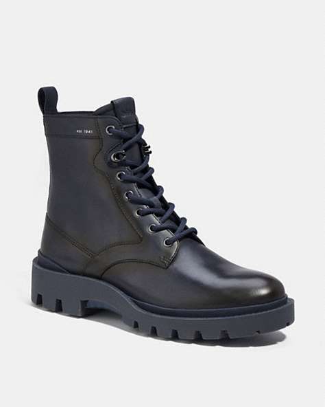 COACH®,CITYSOLE LACE UP BOOT,Leather,Midnight Navy,Front View