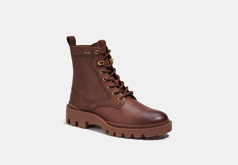 COACH®,CITYSOLE LACE UP BOOT,Leather,Saddle,Front View