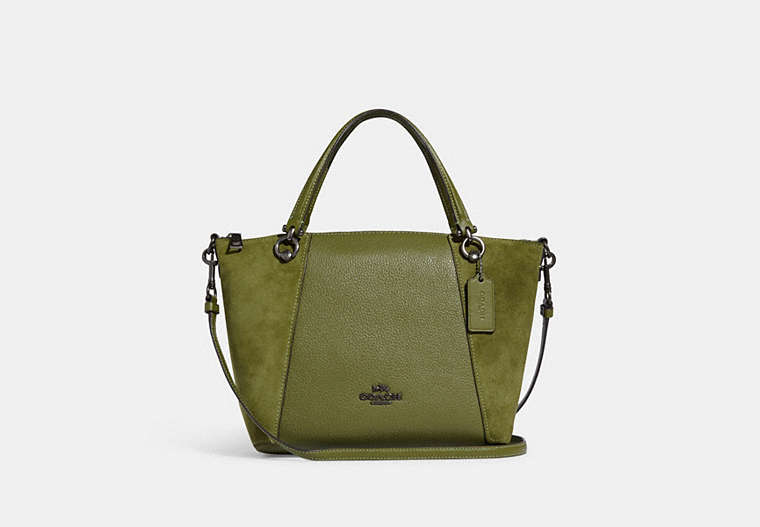 COACH®,KACEY SATCHEL,Large,Black Antique Nickel/Olive Green,Front View