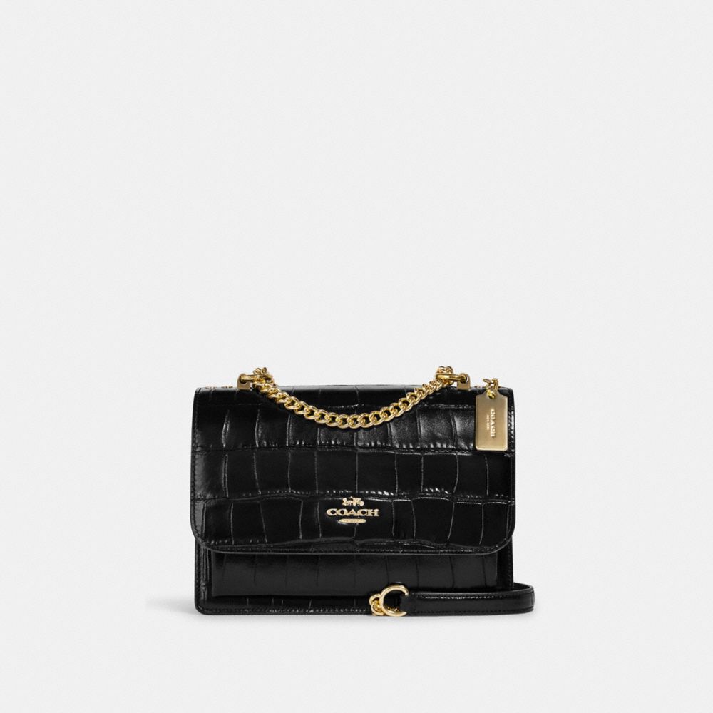 COACH®,CROC EMBOSSED LEATHER KLARE CROSSBODY,Novelty Leather,Medium,Gold/Black,Front View