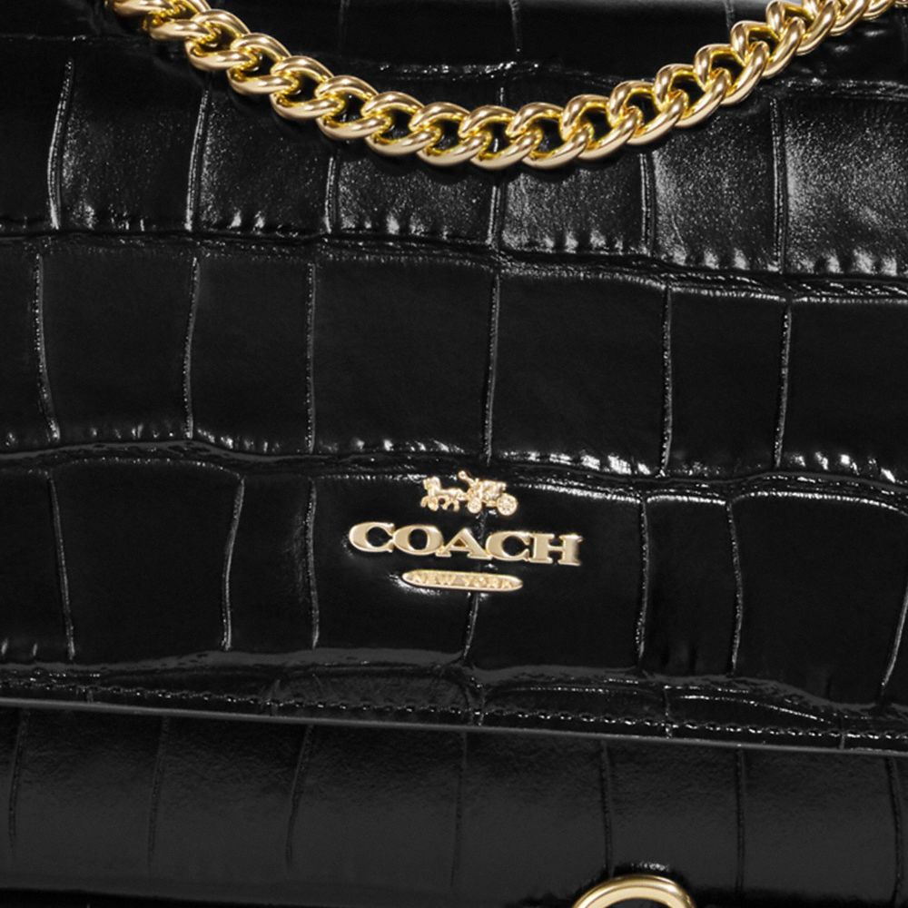 COACH®,Klare Crossbody Bag,Leather,Crossbody,Gusset,Gold Metal,Cocktail,Black,Detail View