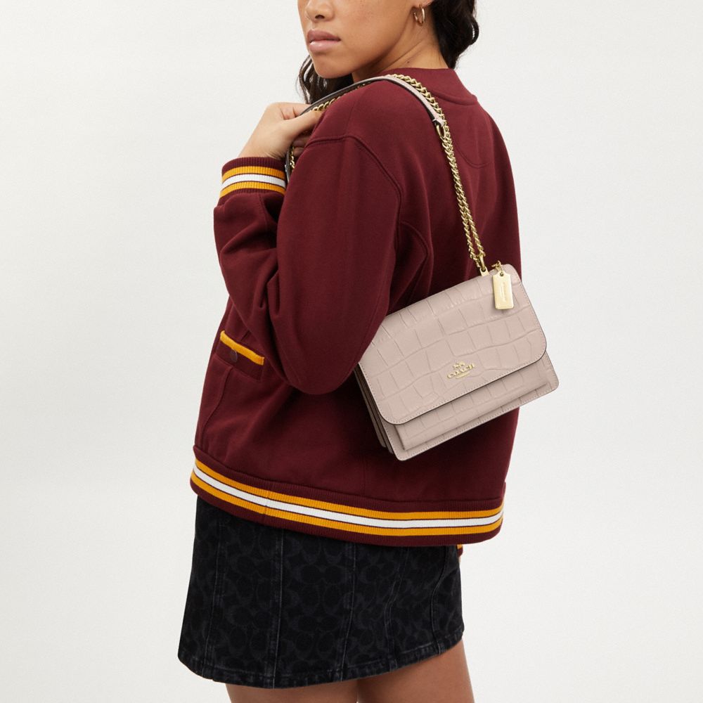 COACH®,Klare Crossbody Bag,Leather,Crossbody,Gusset,Gold Metal,Cocktail,Beige,Detail View
