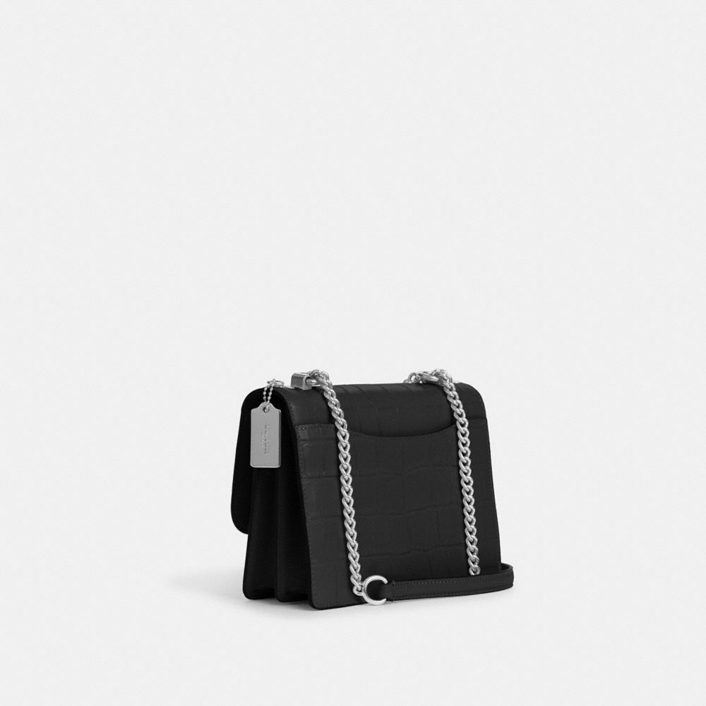COACH®,Klare Crossbody Bag,Leather,Crossbody,Gusset,Gold Metal,Cocktail,Black,Angle View