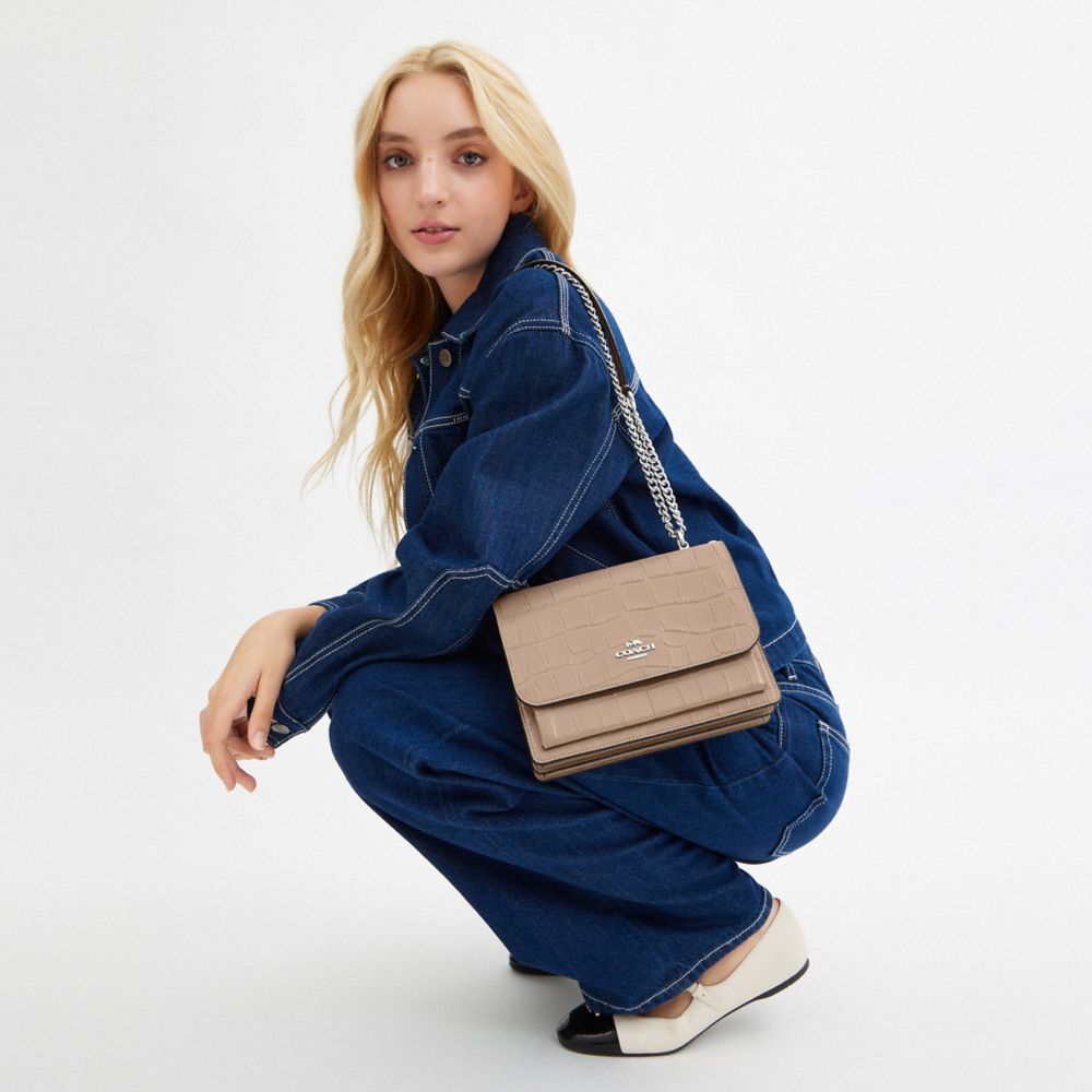 COACH®,Klare Crossbody Bag,Leather,Crossbody,Gusset,Gold Metal,Cocktail,Beige,Detail View