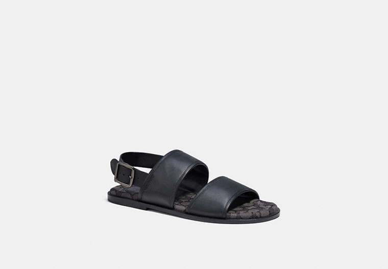 COACH®,TWO STRAP SANDAL WITH SIGNATURE JACQUARD,Leather,Black,Front View