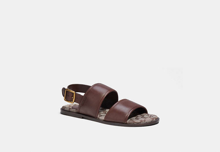 COACH®,TWO STRAP SANDAL WITH SIGNATURE JACQUARD,Leather,Maple,Front View