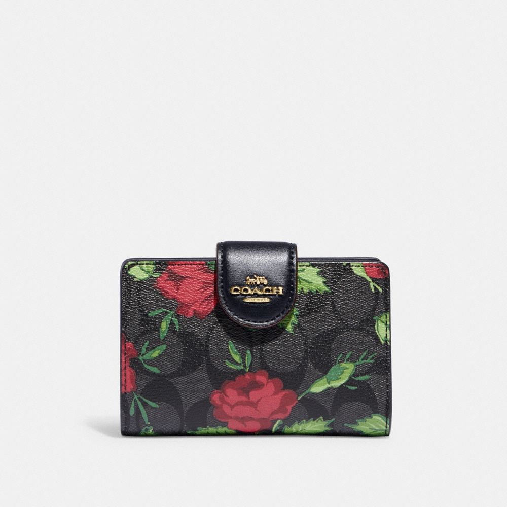 COACH Outlet Medium Corner Zip Wallet In Signature Canvas With Fairytale Rose Print