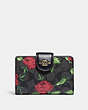 COACH®,MEDIUM CORNER ZIP WALLET IN SIGNATURE CANVAS WITH FAIRYTALE ROSE PRINT,Signature Coated Canvas,Im/Graphite/Red Multi,Front View