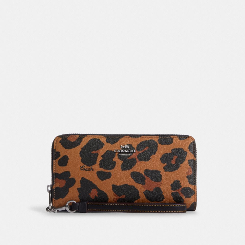 Cow Print Chain Handle Zip Around Wallet