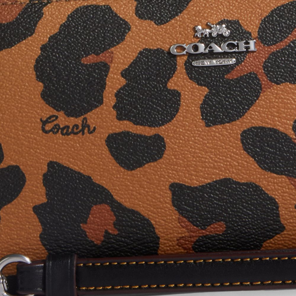 Coach Outlet Tech Wallet With Leopard Print And Signature Canvas Interior