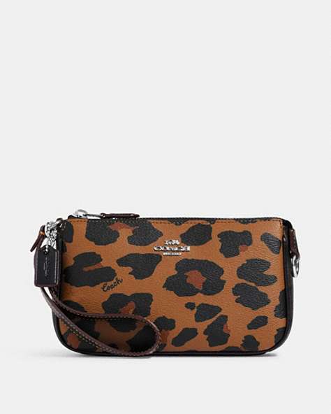COACH®,NOLITA 19 WITH LEOPARD PRINT AND SIGNATURE CANVAS,Leather,Small,Silver/Light Saddle Multi,Front View