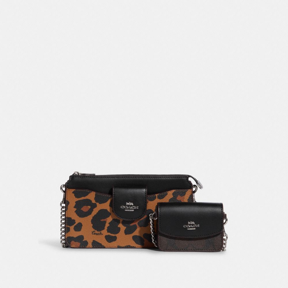 COACH®  Poppy Crossbody With Card Case With Leopard Print And Signature  Canvas