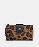 COACH®,PHONE WALLET WITH LEOPARD PRINT AND SIGNATURE CANVAS INTERIOR,Leather,Silver/Light Saddle Multi,Front View