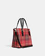 COACH®,MOLLIE TOTE 25 WITH TARTAN PLAID PRINT,Printed Coated Canvas,Medium,Silver/Red/Black Multi,Angle View
