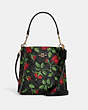 COACH®,MOLLIE BUCKET BAG 22 IN SIGNATURE CANVAS WITH FAIRYTALE ROSE PRINT,Signature Coated Canvas,Medium,Im/Graphite/Red Multi,Front View