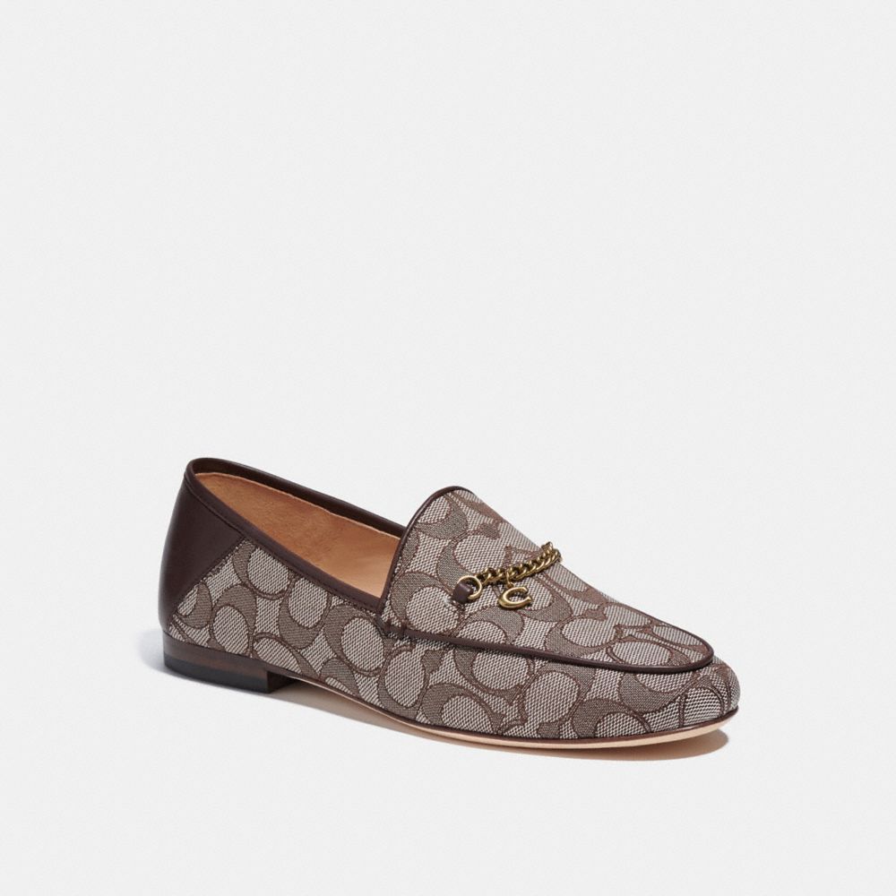 COACH®,HANNA LOAFER IN SIGNATURE JACQUARD,Signature Jacquard,Oak/Maple,Front View