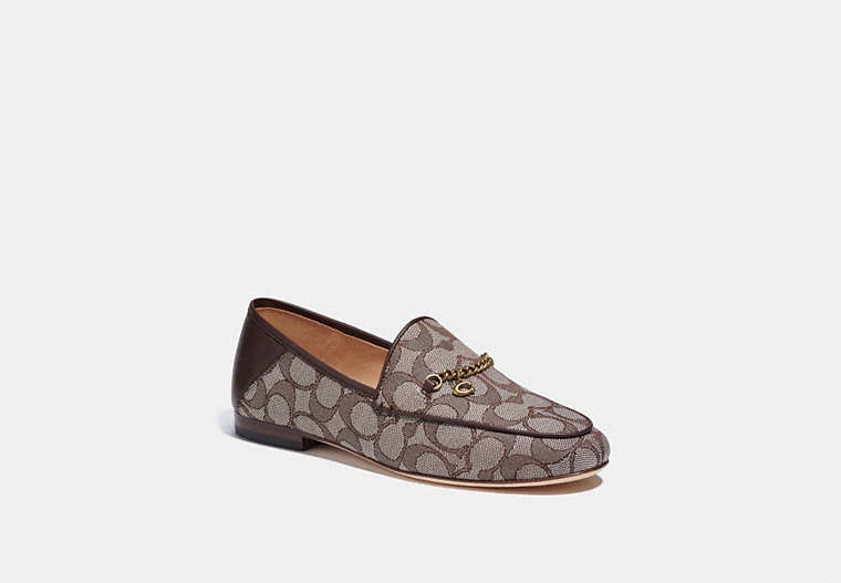 COACH®,HANNA LOAFER IN SIGNATURE JACQUARD,Signature Jacquard,Oak/Maple,Front View image number 0
