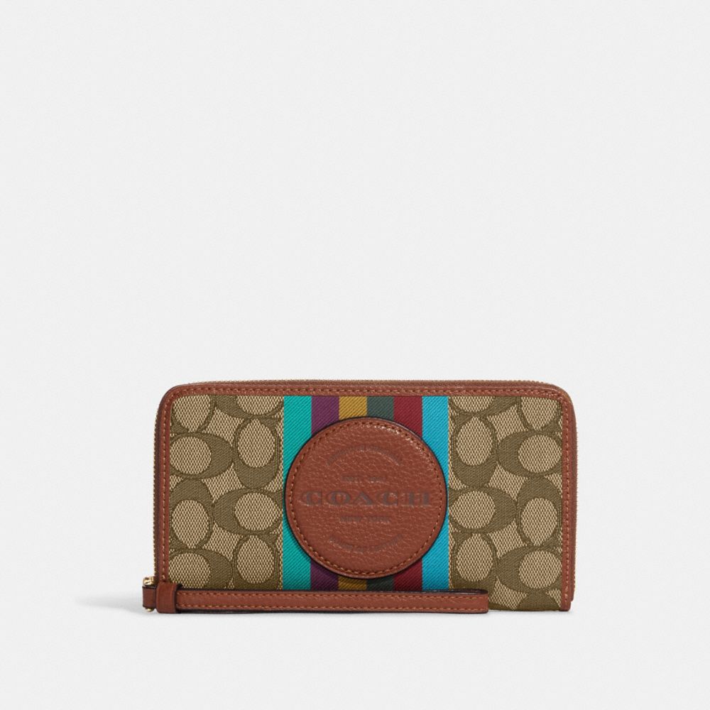 Dempsey Large Phone Wallet In Signature Jacquard With Stripe And Coach Patch