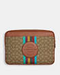 COACH®,LAPTOP SLEEVE IN SIGNATURE JACQUARD WITH STRIPE AND COACH PATCH,Large,Gold/Khaki Multi,Inside View,Top View