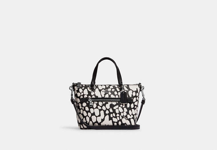COACH®,MINI GALLERY CROSSBODY WITH SPOTTED ANIMAL PRINT,Printed Coated Canvas,Small,Silver/Black/Chalk Multi,Front View