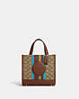 COACH®,DEMPSEY TOTE BAG 22 IN SIGNATURE JACQUARD WITH COACH PATCH AND STRIPE,Signature Jacquard,Medium,Gold/Khaki/Redwood Multi,Front View