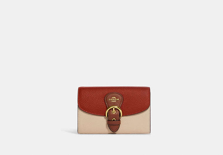 COACH®,KLEO WALLET IN COLORBLOCK,Refined Pebble Leather,Mini,Im/Red Sand Multi,Front View