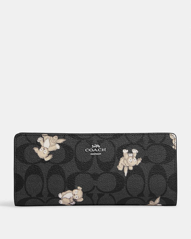 COACH®  Slim Wallet In Signature Canvas With Happy Dog Print