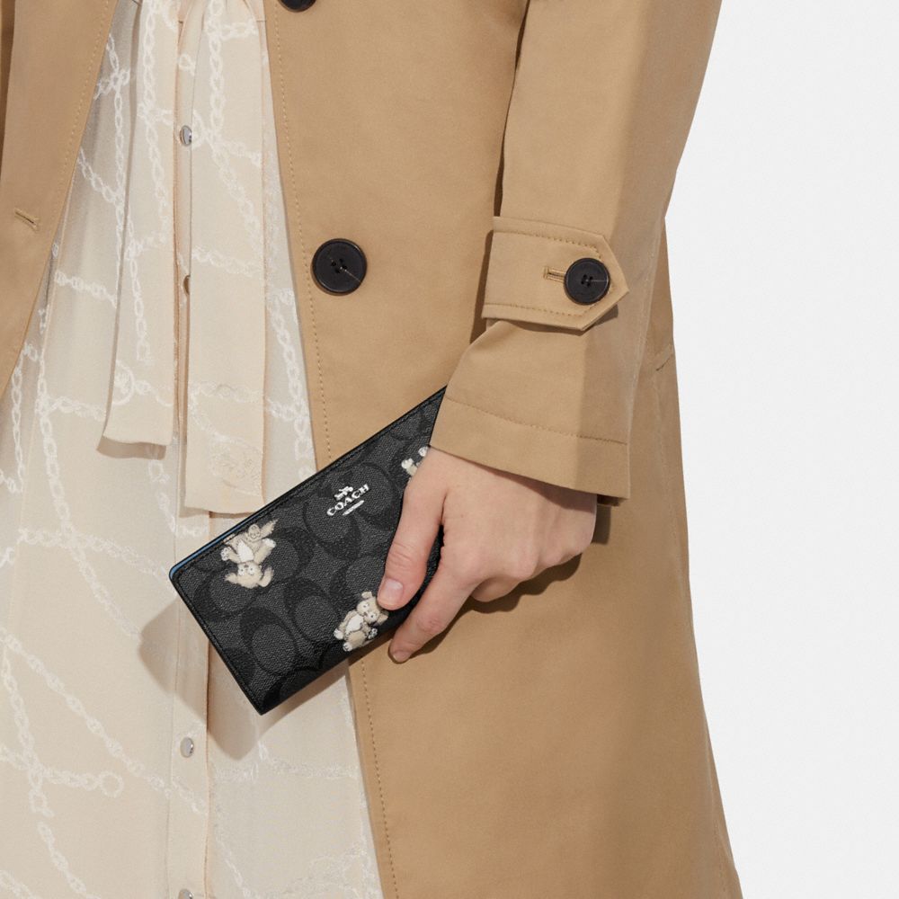 Slim Wallet In Signature Canvas With Happy Dog Print