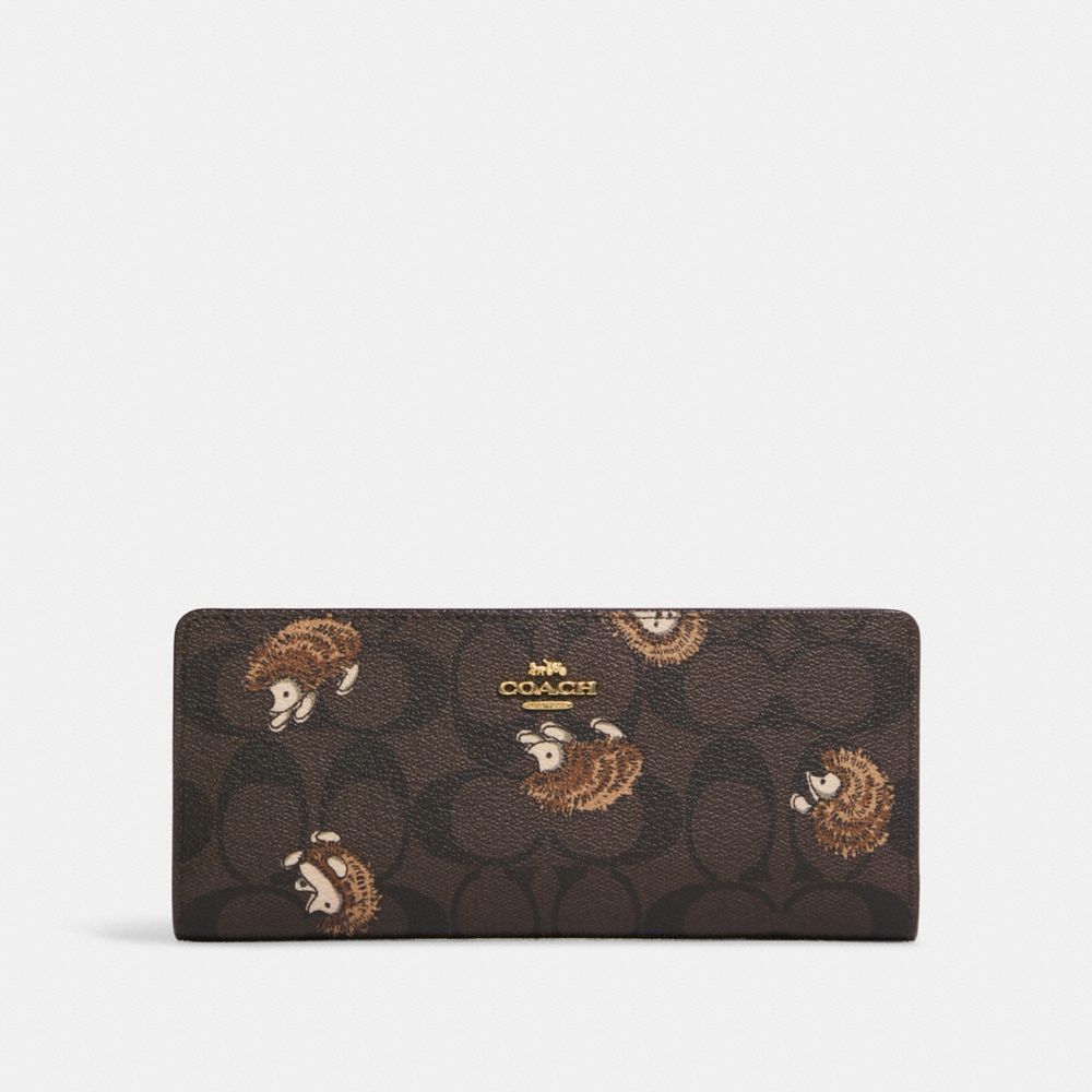 COACH® | Slim Wallet In Signature Canvas With Hedgehog Print