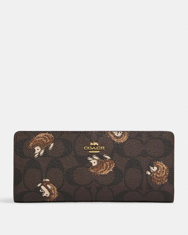 COACH® | Slim Wallet In Signature Canvas With Hedgehog Print