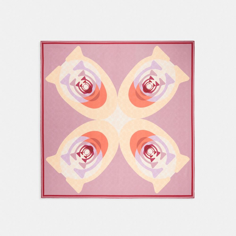COACH®,Reversible Signature Kaleidoscope Print Silk Square Scarf,Silk,Bandana,Stripe,Logo,Reversible,Casual,Lavender,Front View