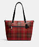 COACH®,GALLERY TOTE BAG WITH TARTAN PLAID PRINT,Printed Coated Canvas,Large,Silver/Red/Black Multi,Front View
