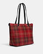 COACH®,GALLERY TOTE BAG WITH TARTAN PLAID PRINT,Printed Coated Canvas,Large,Silver/Red/Black Multi,Angle View