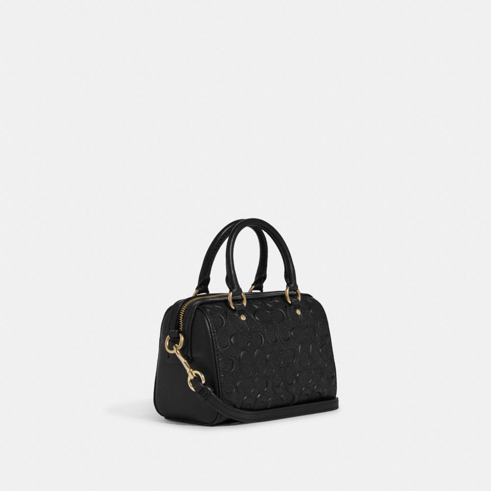 COACH®,MINI ROWAN CROSSBODY IN SIGNATURE LEATHER,Small,Gold/Black,Angle View