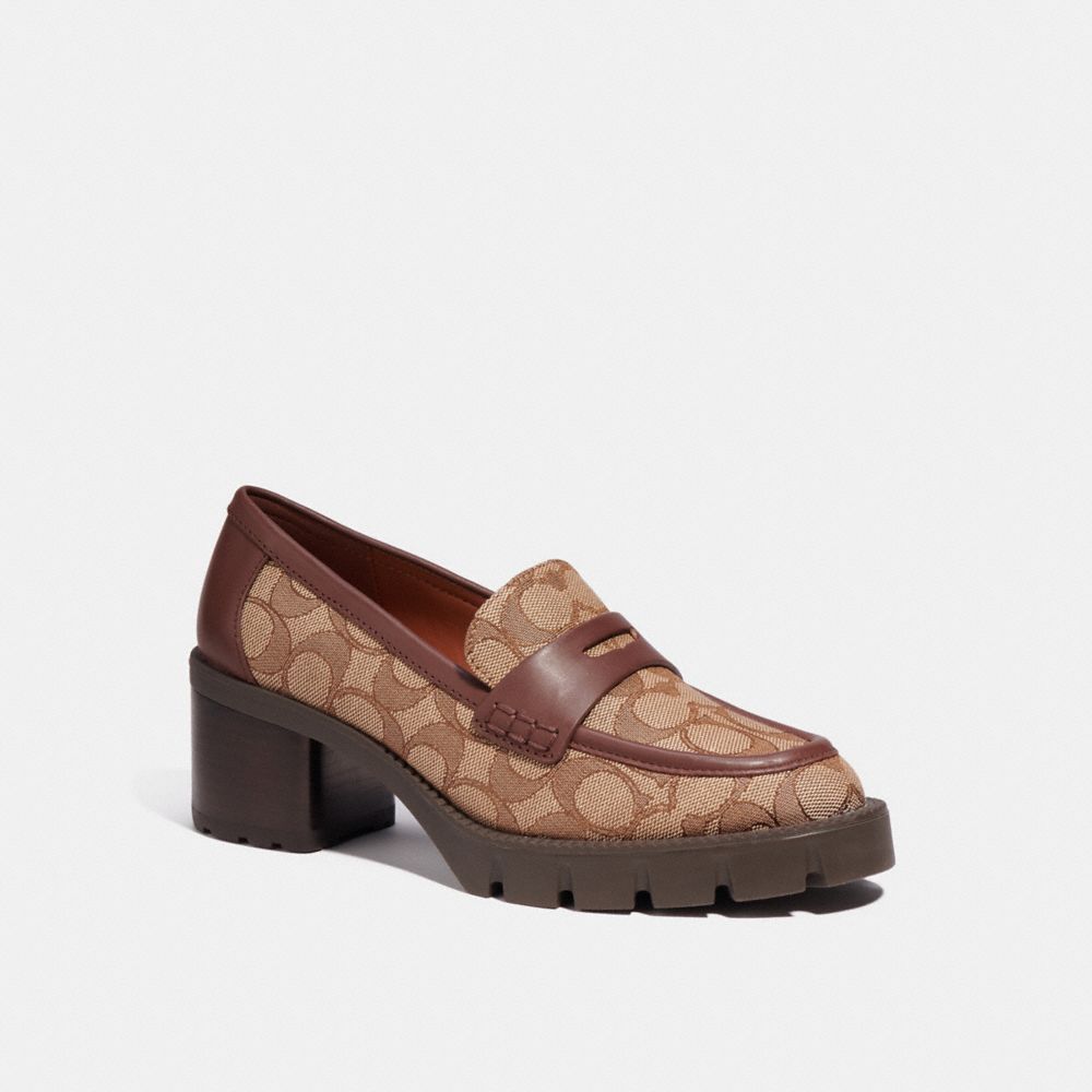 COACH®,COLLEEN LOAFER IN SIGNATURE JACQUARD,Walnut/Khaki Sig C,Front View