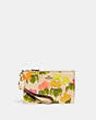 COACH®,SMALL WRISTLET WITH FLORAL PRINT,Polished Pebble Leather,Mini,Brass/Multi,Front View