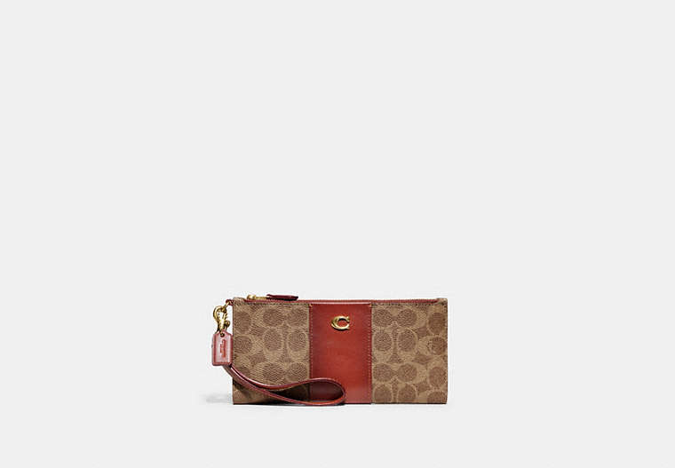 COACH®,DOUBLE ZIP WALLET IN SIGNATURE CANVAS,Signature Coated Canvas,Mini,Brass/Tan/Rust,Front View