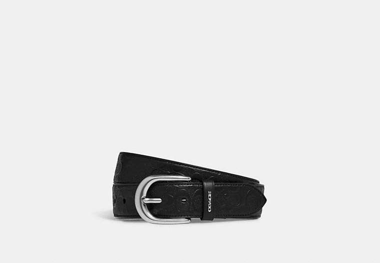 COACH®,HARNESS BUCKLE BELT, 38MM,Leather,Silver/Black,Front View